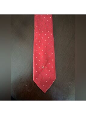 Vintage 80's Christian Dior Red Silk Blend Tie. Handmade in the USA. Red